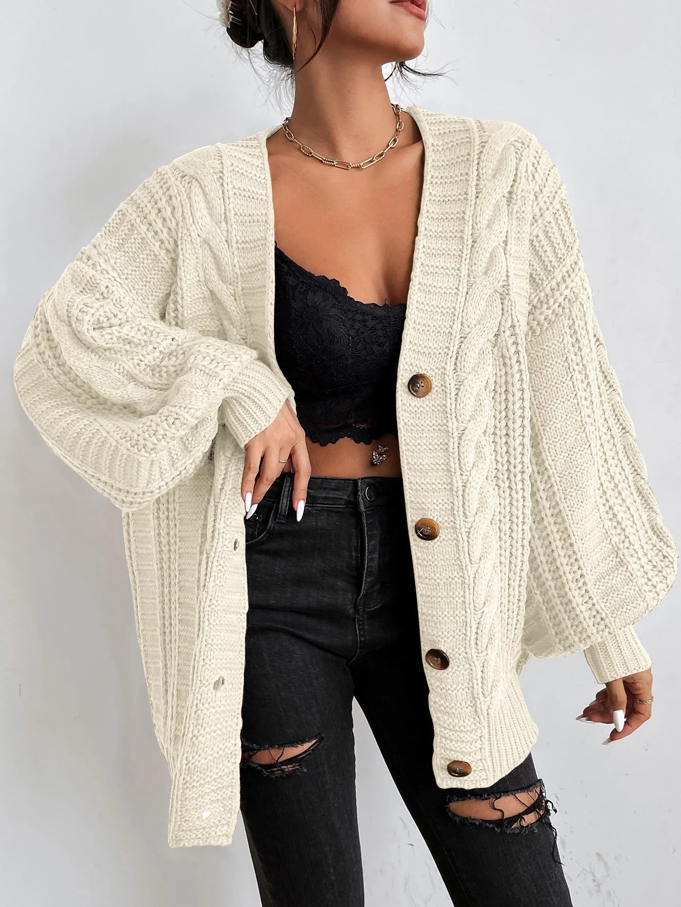 Image of Megan | Women's Oversized Cable Knit Cardigan