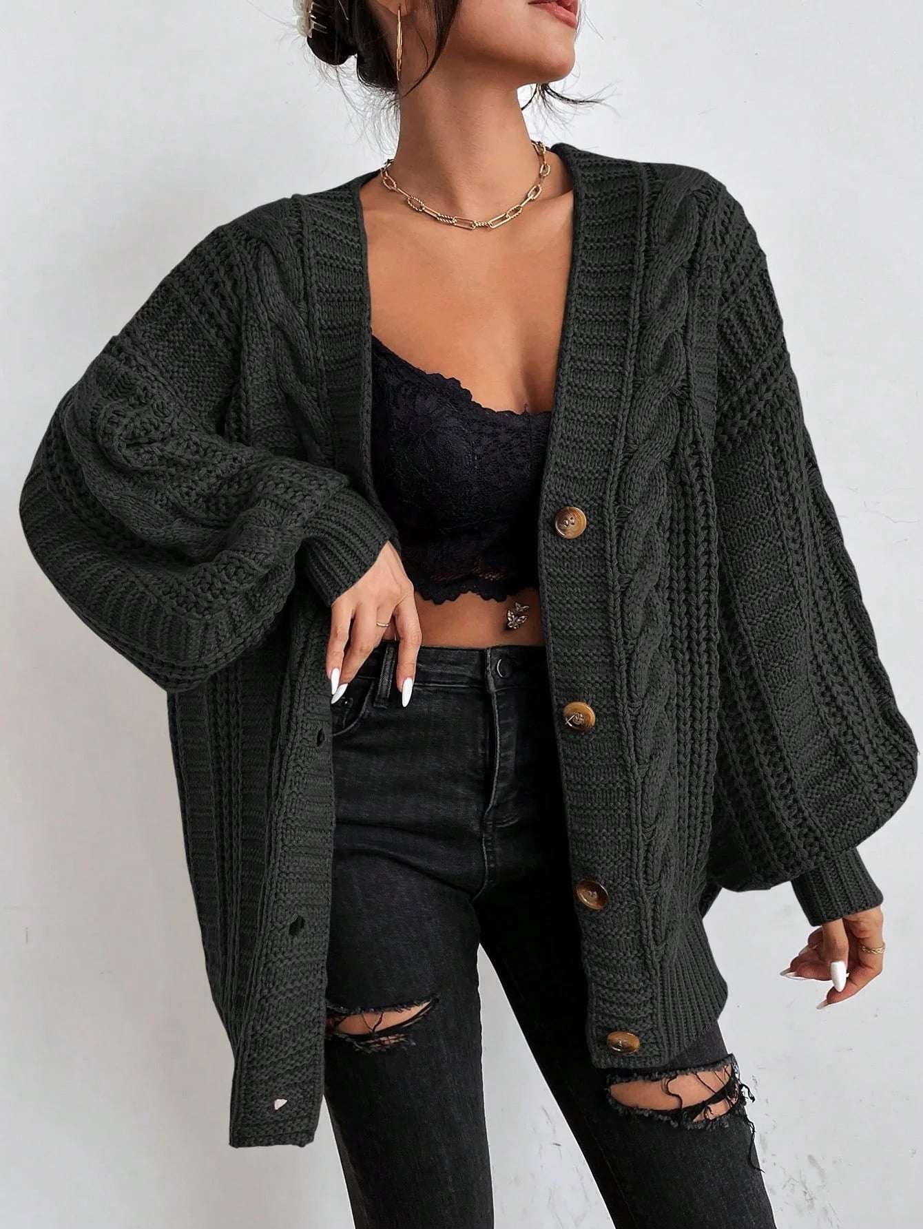 Image of Megan | Women's Oversized Cable Knit Cardigan