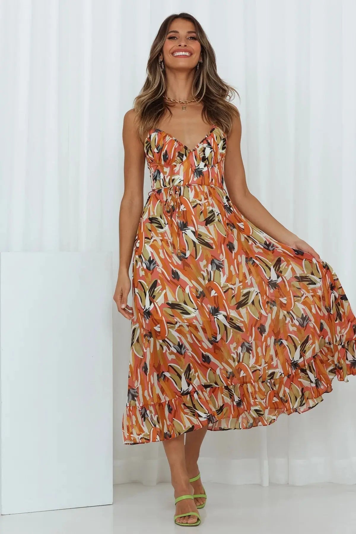 Image of Melissa | Women's V-Neck A-Line Midi Dress