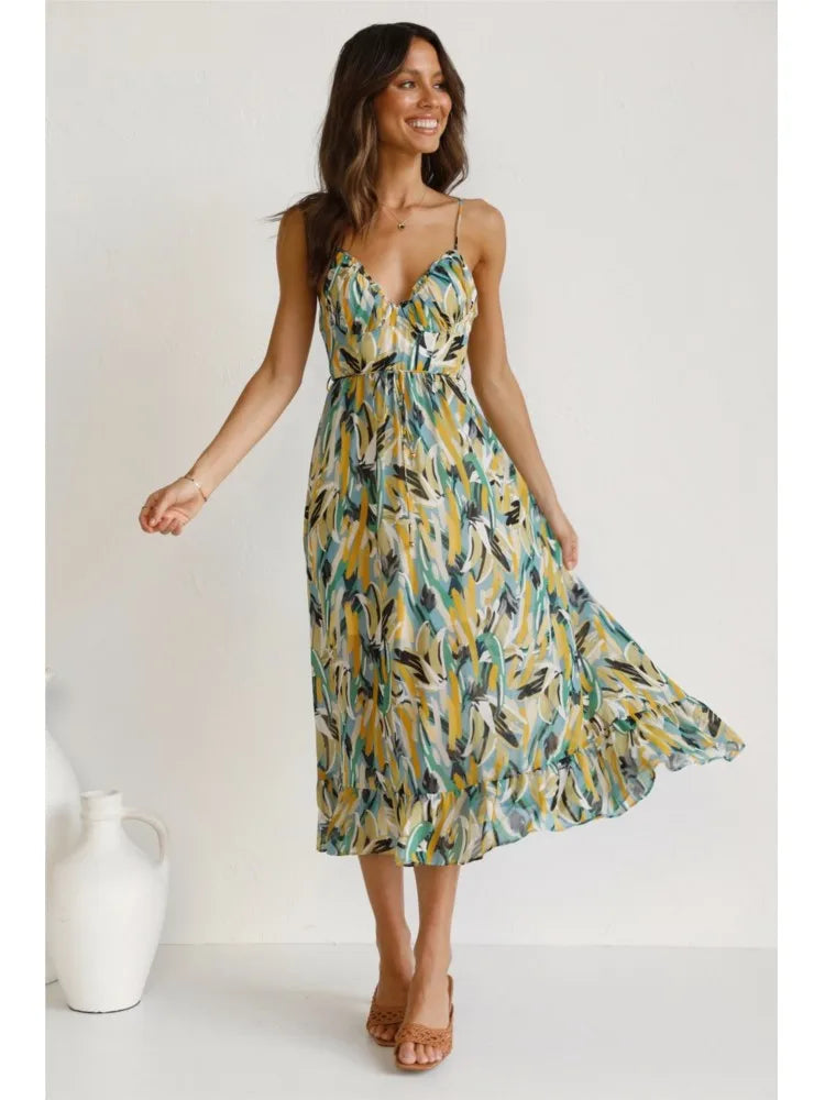 Image of Melissa | Women's V-Neck A-Line Midi Dress