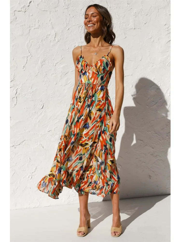 Image of Melissa | Women's V-Neck A-Line Midi Dress
