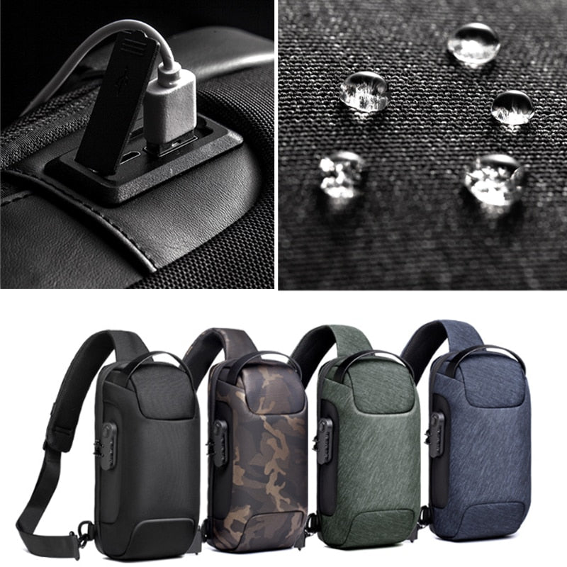 Men's Anti-Theft Water-Resistant Crossbody Bag with USB Charging