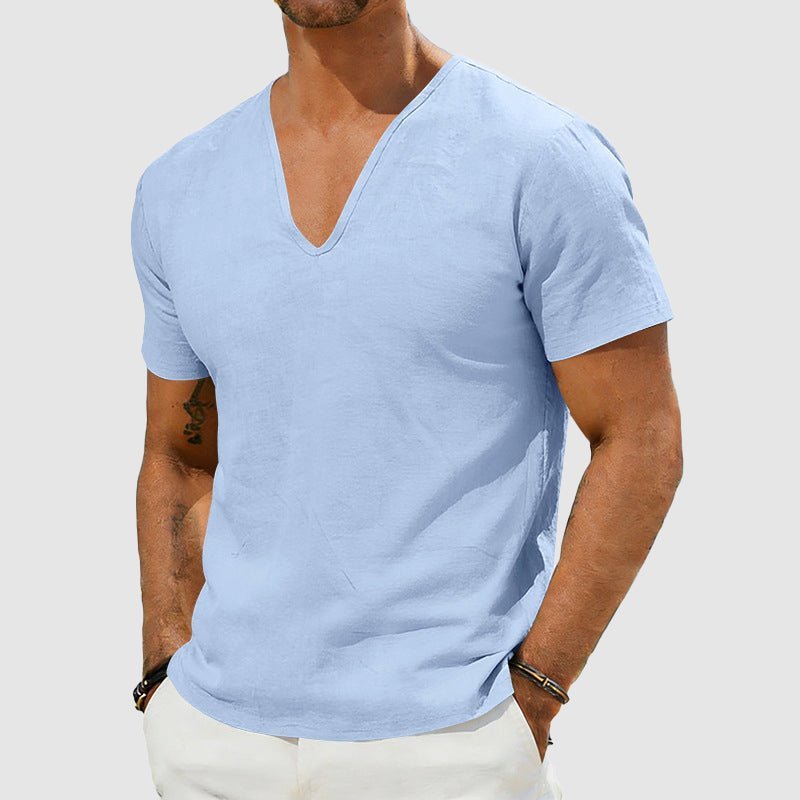 Men's Breathable Linen Short Sleeve V-Neck T-Shirt
