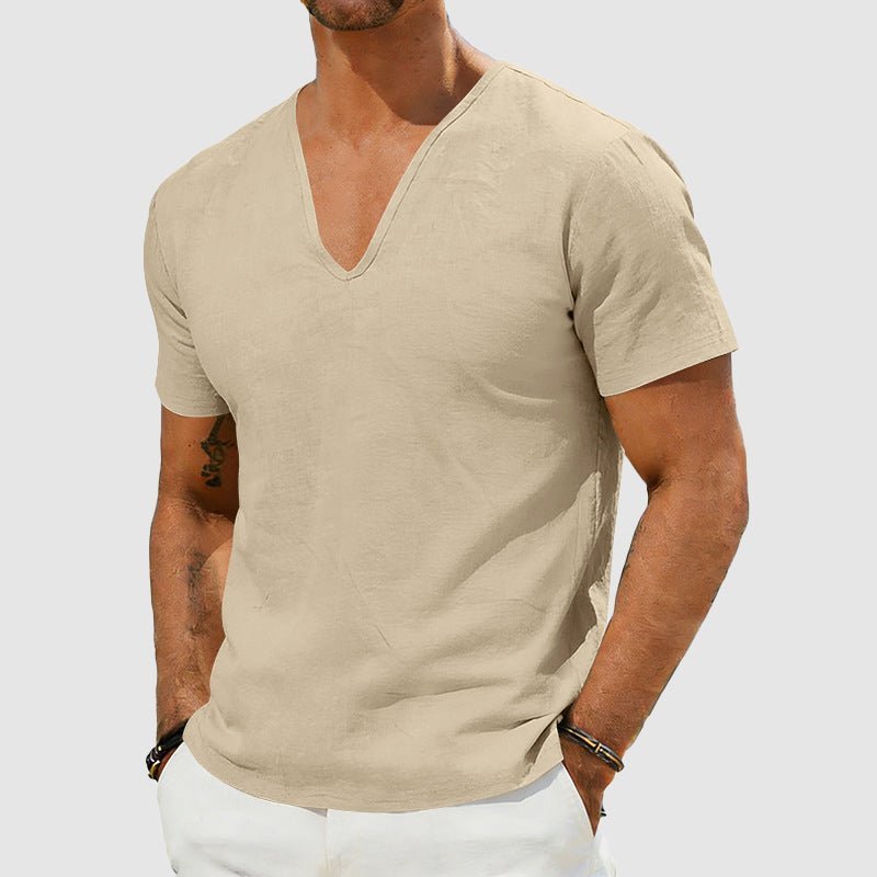 Men's Breathable Linen Short Sleeve V-Neck T-Shirt