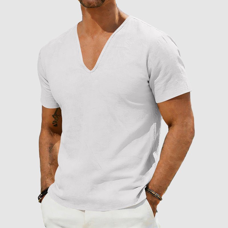 Men's Breathable Linen Short Sleeve V-Neck T-Shirt