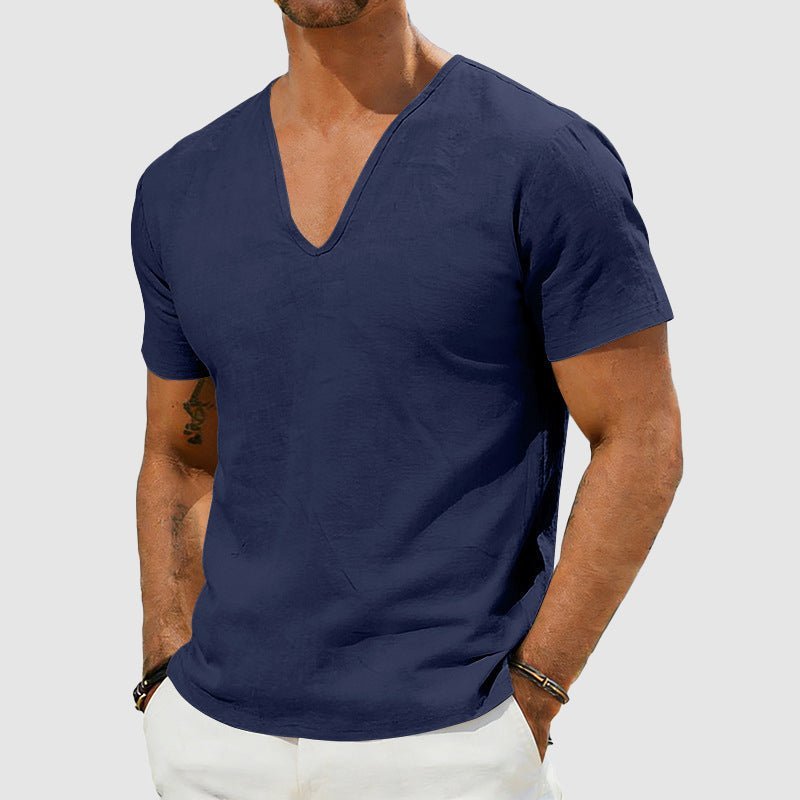 Men's Breathable Linen Short Sleeve V-Neck T-Shirt