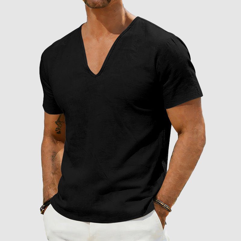 Men's Breathable Linen Short Sleeve V-Neck T-Shirt