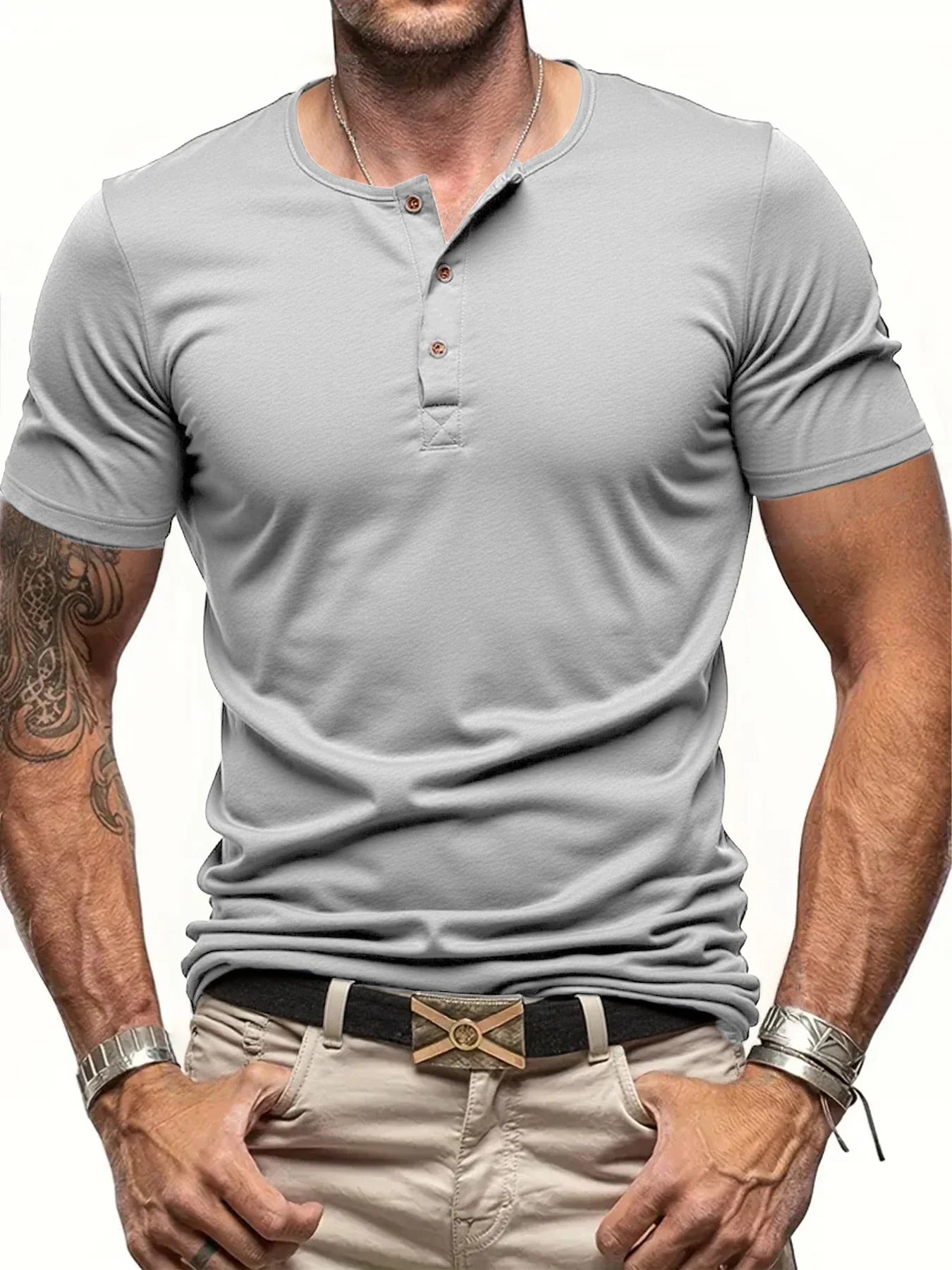 Men's Henley Shirt with Ribbed Collar & Comfort Fit