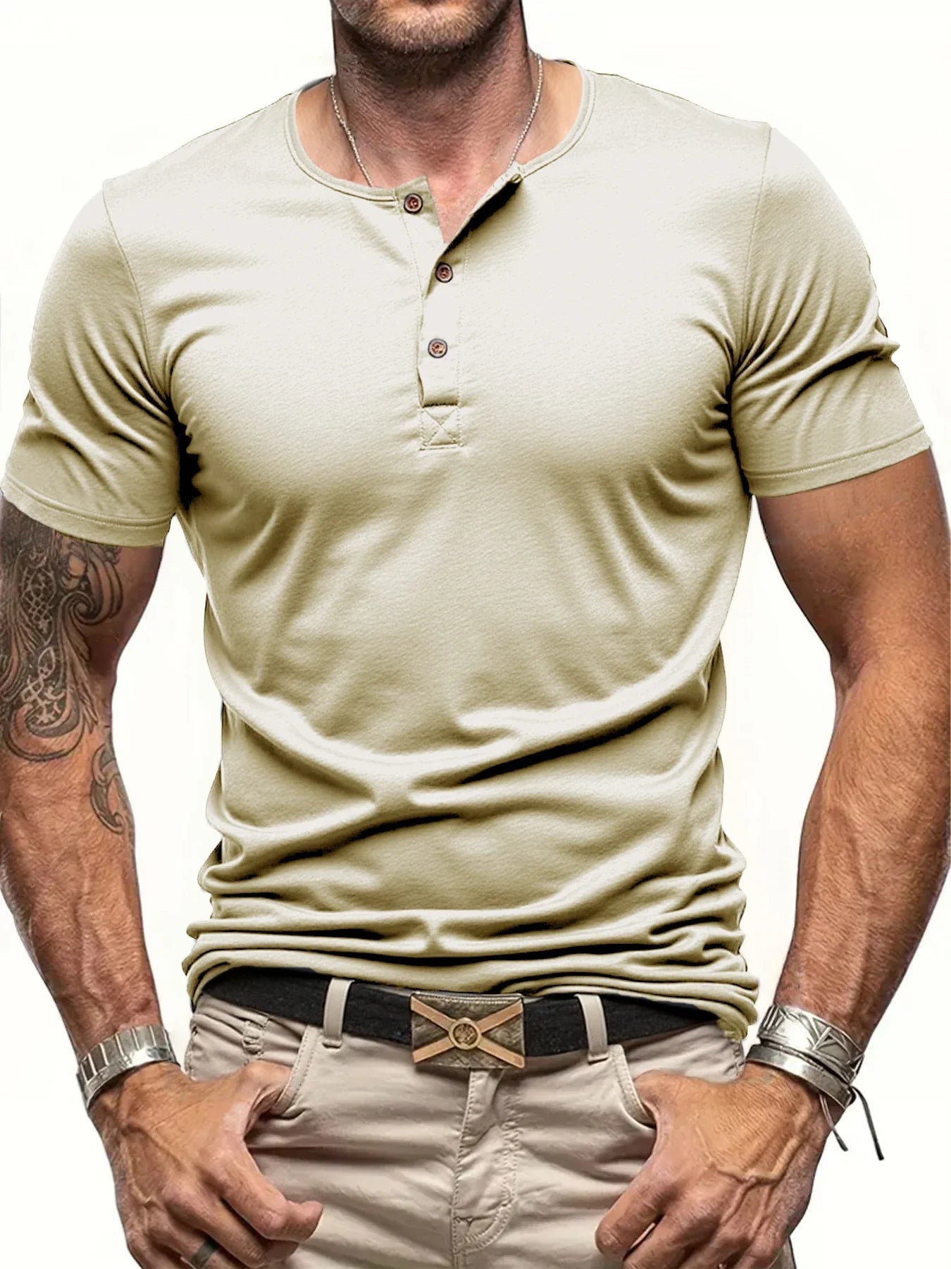 Men's Henley Shirt with Ribbed Collar & Comfort Fit