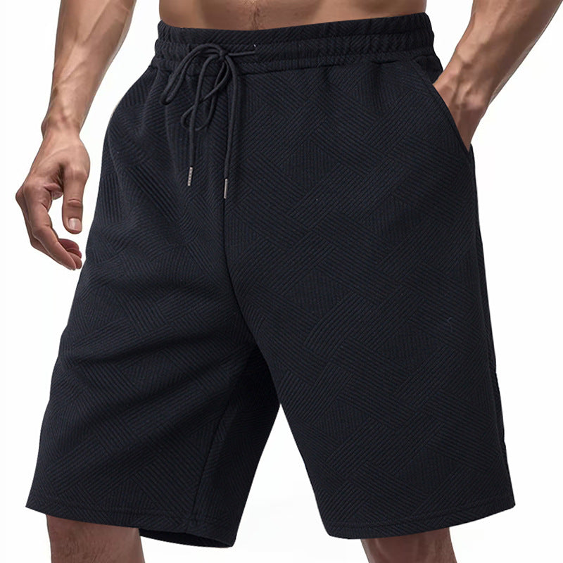 Men's Knee-Length Textured Swim Shorts with Drawstring Elastic Waistband and Side Pockets