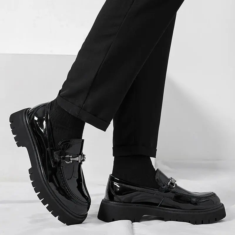 Men's Leather Loafers with Metal Buckle, Slip-On