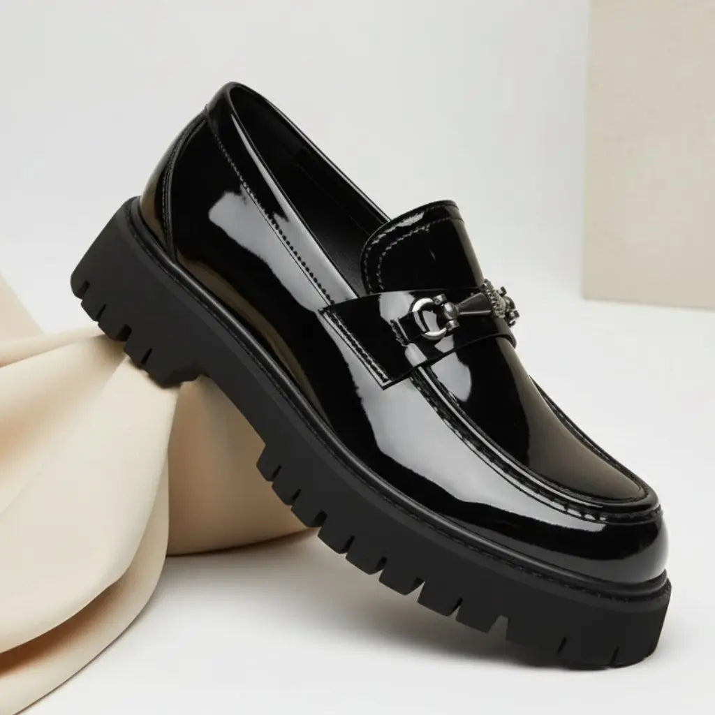 Men's Leather Loafers with Metal Buckle, Slip-On