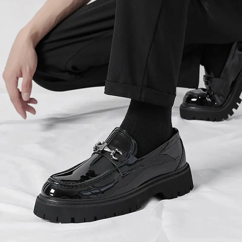Men's Leather Loafers with Metal Buckle, Slip-On