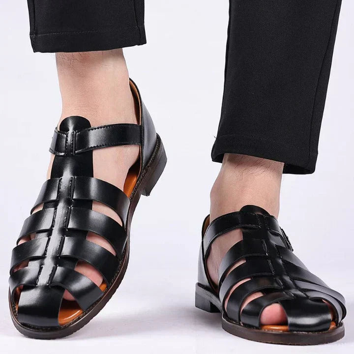 Men's Leather Upper Sandals with Adjustable Straps