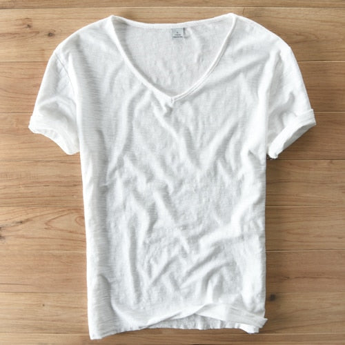 Men's Lightweight Linen V-Neck T-Shirt – Breathable & Summery