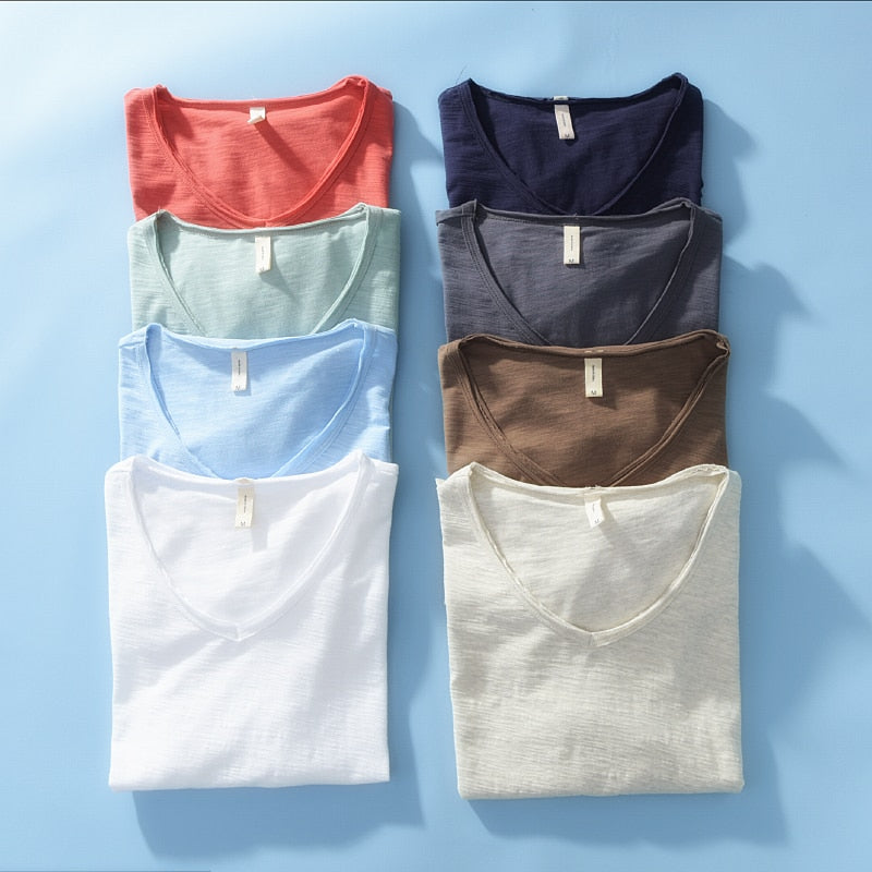 Men's Lightweight Linen V-Neck T-Shirt – Breathable & Summery