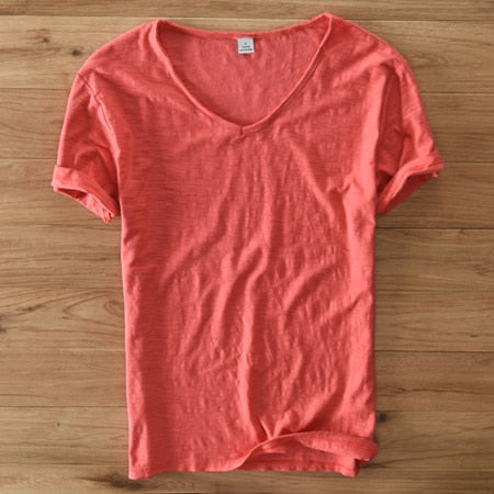 Men's Lightweight Linen V-Neck T-Shirt – Breathable & Summery