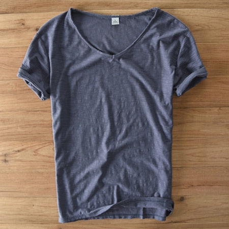 Men's Lightweight Linen V-Neck T-Shirt – Breathable & Summery