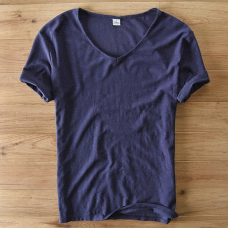 Men's Lightweight Linen V-Neck T-Shirt – Breathable & Summery