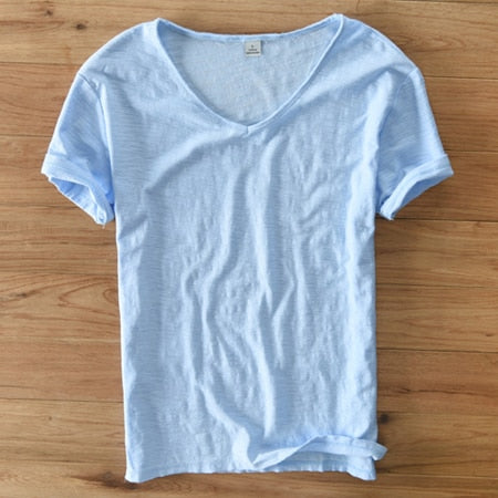 Men's Lightweight Linen V-Neck T-Shirt – Breathable & Summery
