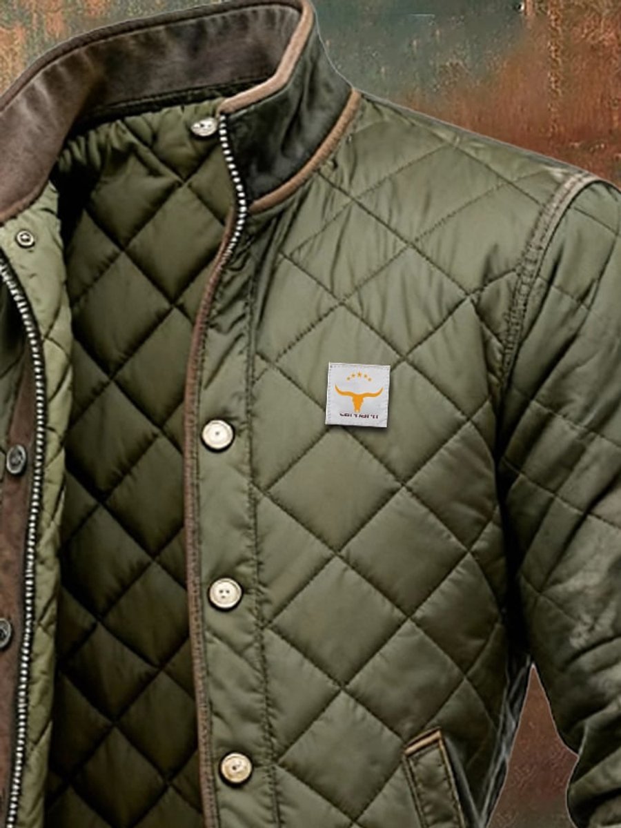 Men's Lined Quilted Bomber Jacket with Stand Collar
