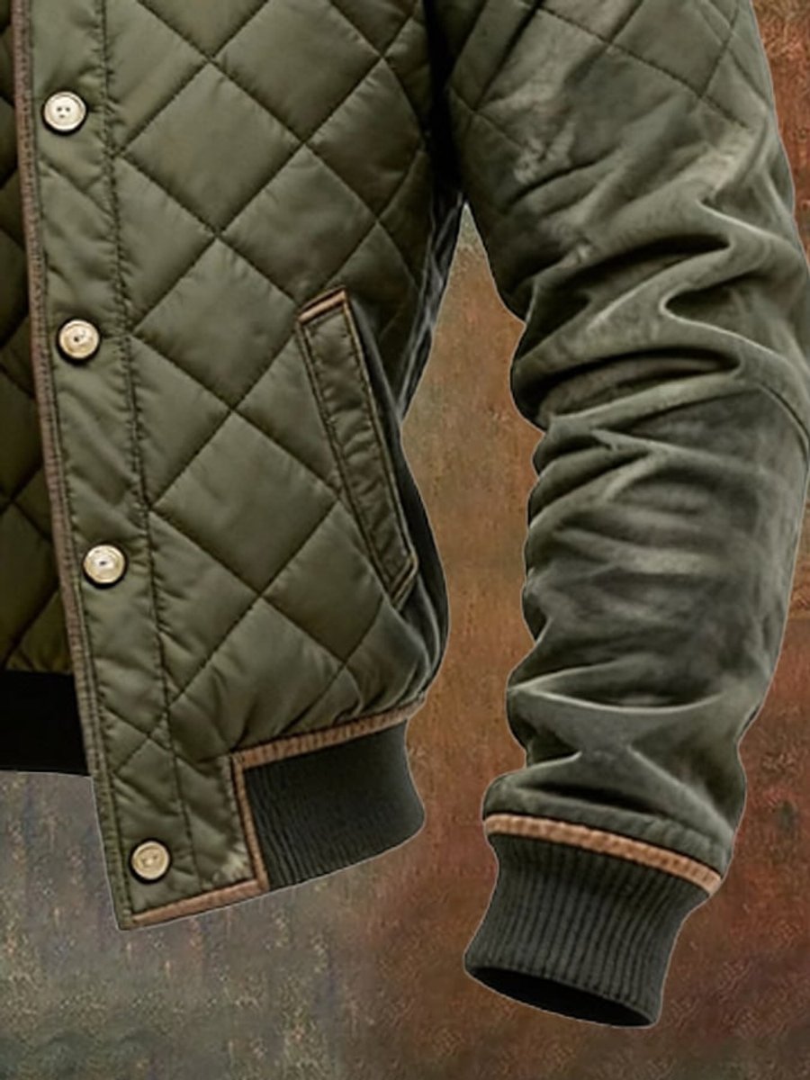 Men's Lined Quilted Bomber Jacket with Stand Collar