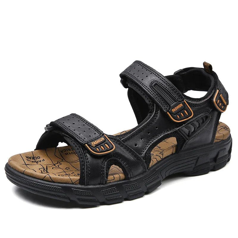Men's Orthopedic Comfortable Leather Open-Toe Sandals With Hook-and-Loop Straps