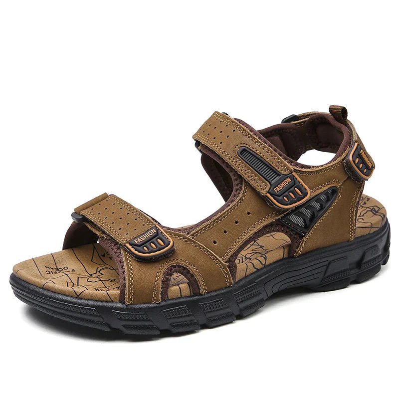 Men's Orthopedic Comfortable Leather Open-Toe Sandals With Hook-and-Loop Straps