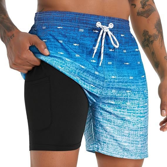 Men's Quick-Dry Swim Shorts with Compression Liner