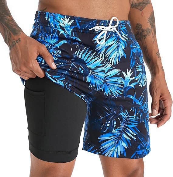 Men's Quick-Dry Swim Shorts with Compression Liner