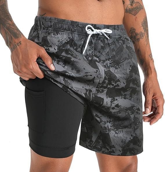 Men's Quick-Dry Swim Shorts with Compression Liner