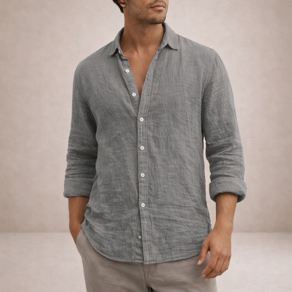 Men's Regular Fit Linen Button-Down Casual Shirt