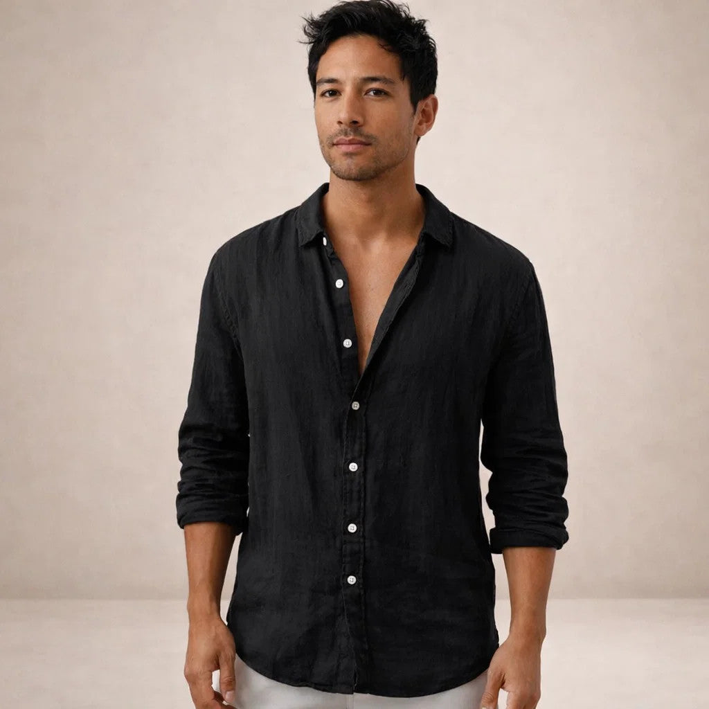 Men's Regular Fit Linen Button-Down Casual Shirt