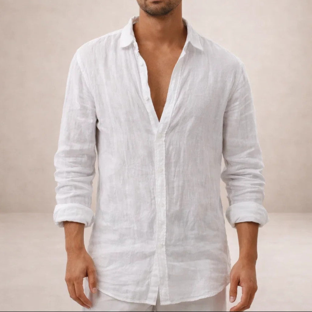 Men's Regular Fit Linen Button-Down Casual Shirt