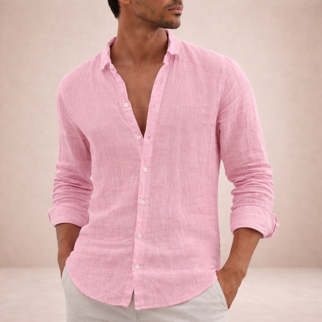Men's Regular Fit Linen Button-Down Casual Shirt