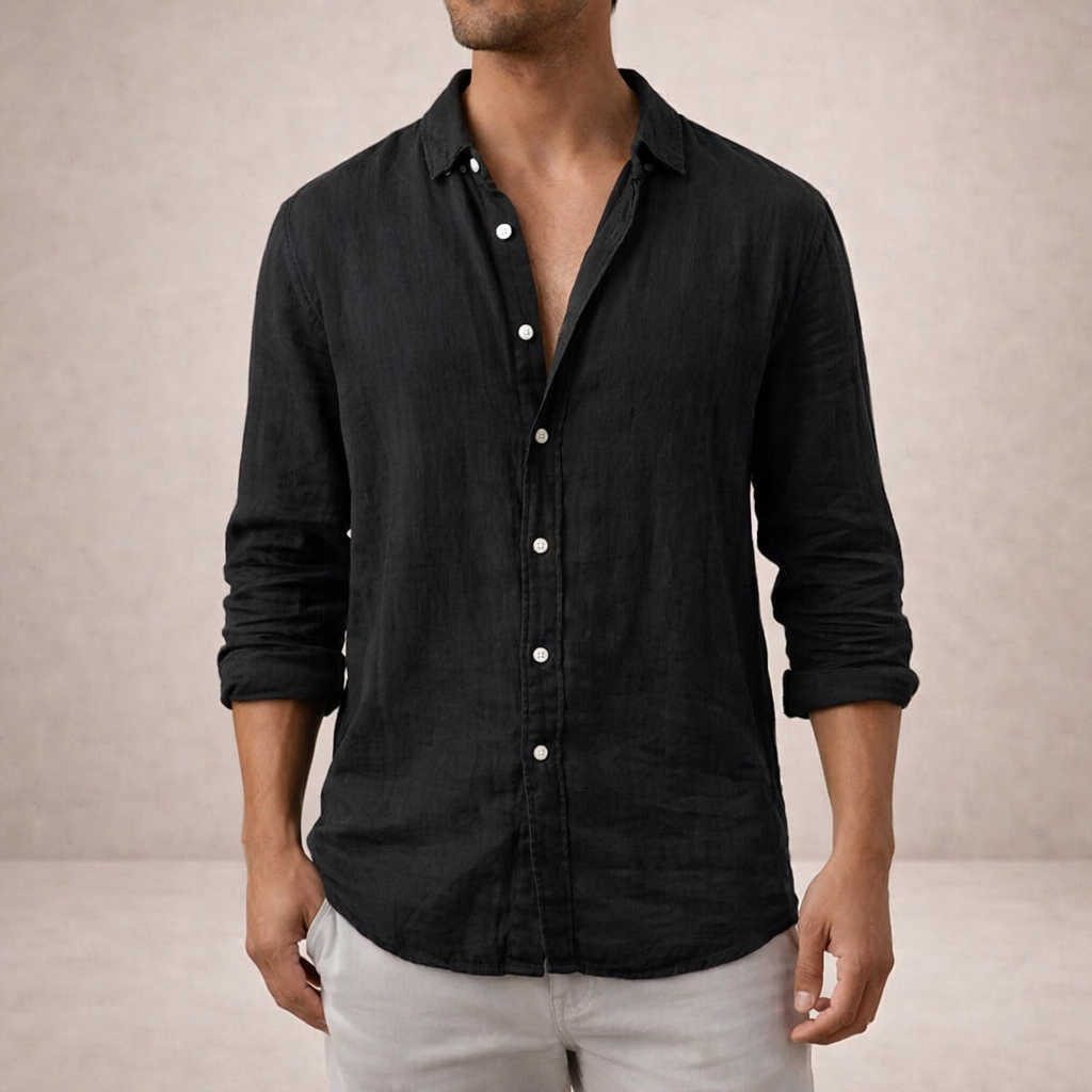 Men's Regular Fit Linen Button-Down Casual Shirt