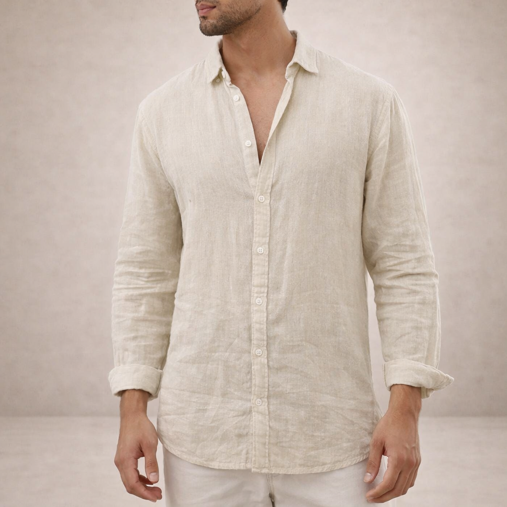 Men's Regular Fit Linen Button-Down Casual Shirt