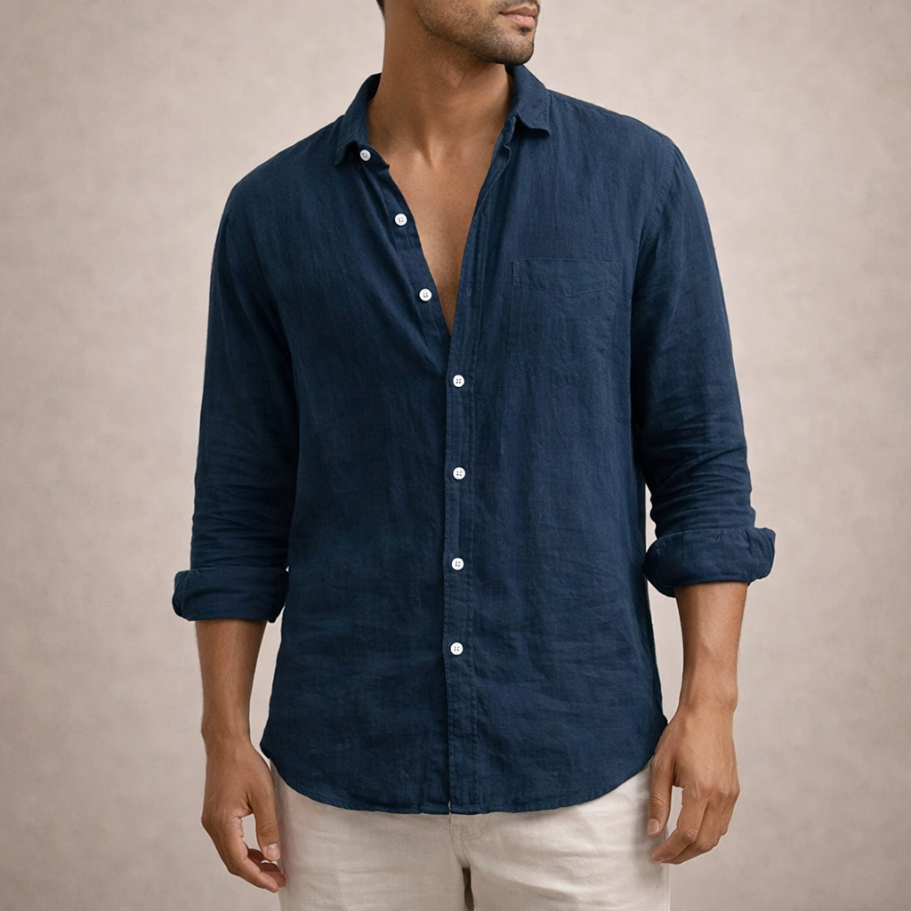 Men's Regular Fit Linen Button-Down Casual Shirt