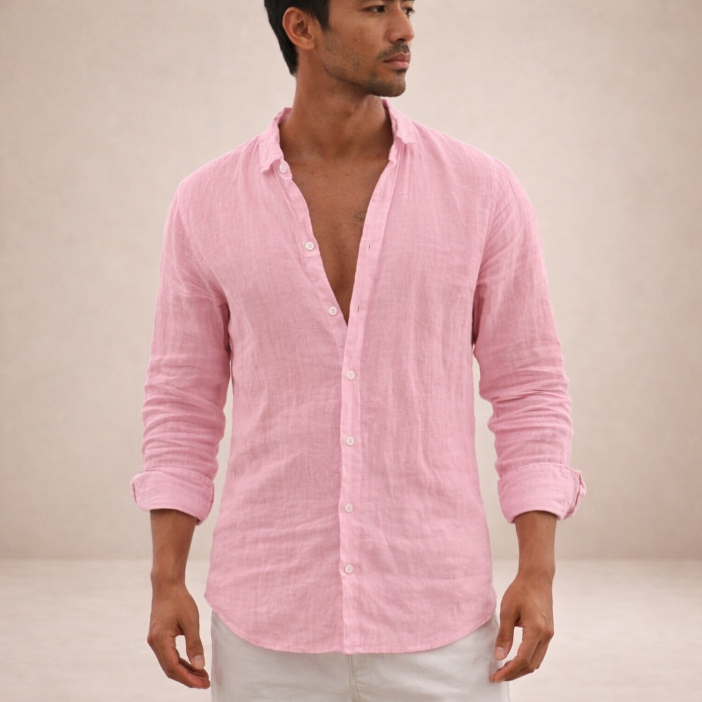 Men's Regular Fit Linen Button-Down Casual Shirt