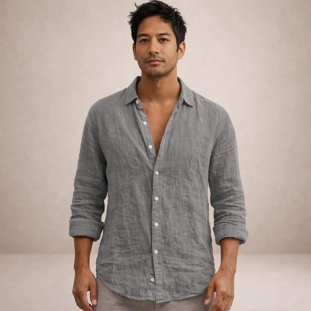 Men's Regular Fit Linen Button-Down Casual Shirt