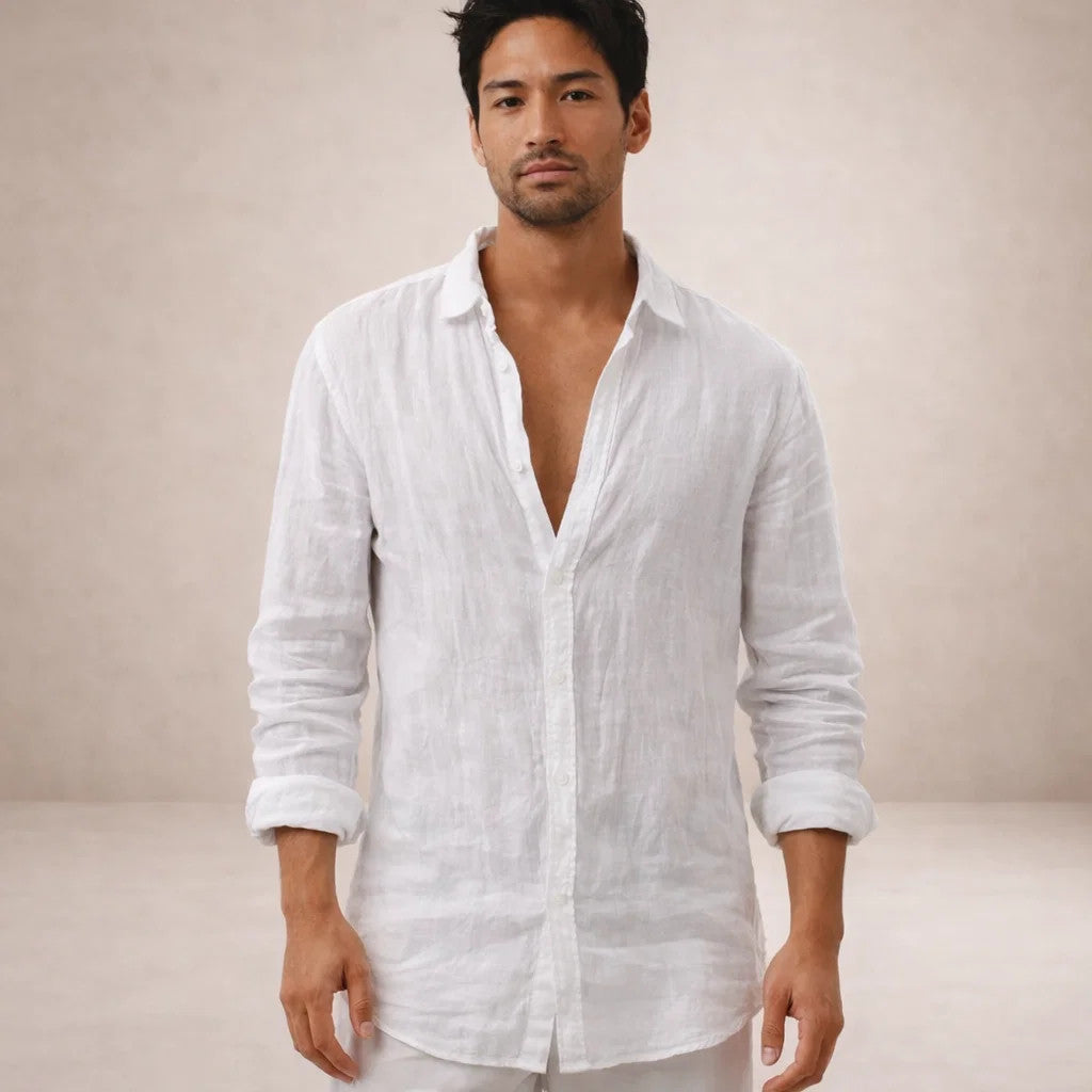 Men's Regular Fit Linen Button-Down Casual Shirt