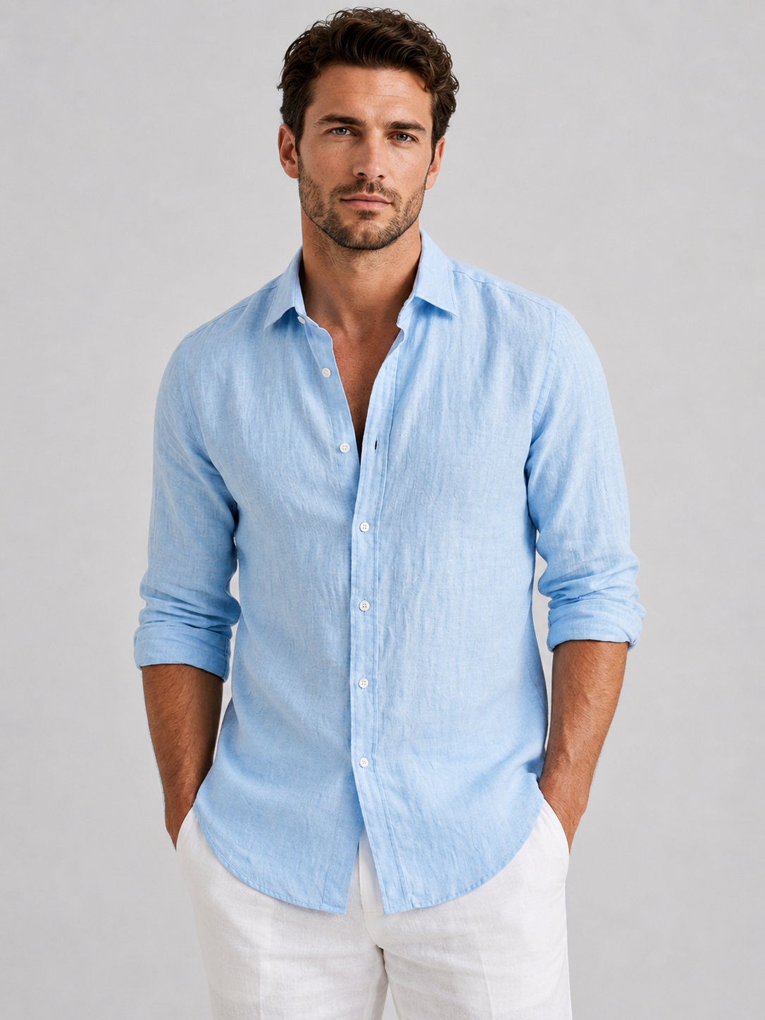 Men's Relaxed Fit Linen-Look Button-Up Summer Shirt