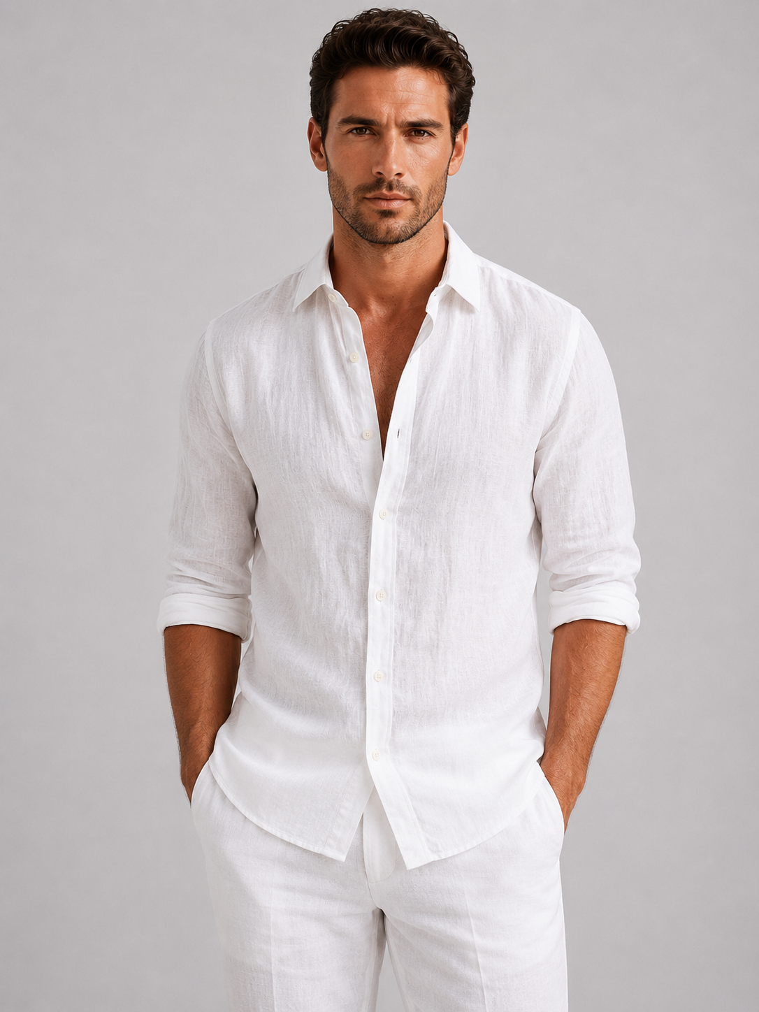 Men's Relaxed Fit Linen-Look Button-Up Summer Shirt