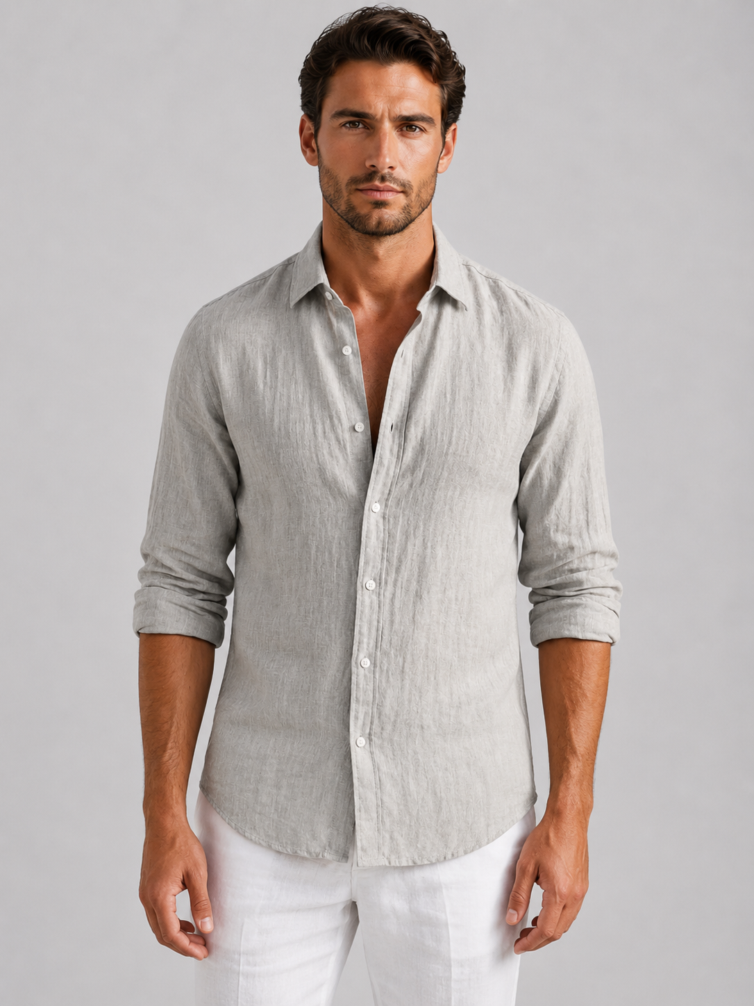 Men's Relaxed Fit Linen-Look Button-Up Summer Shirt