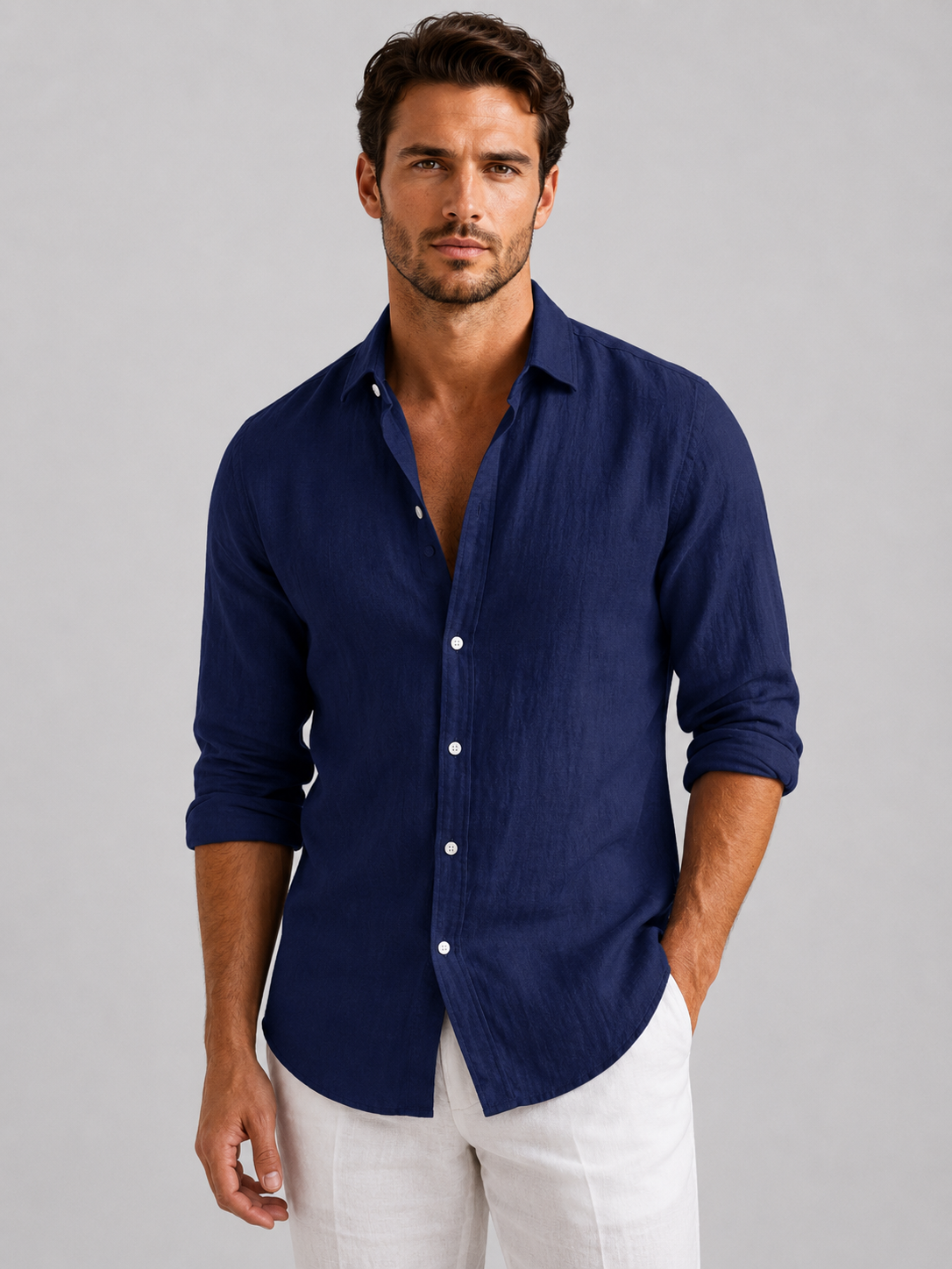 Men's Relaxed Fit Linen-Look Button-Up Summer Shirt