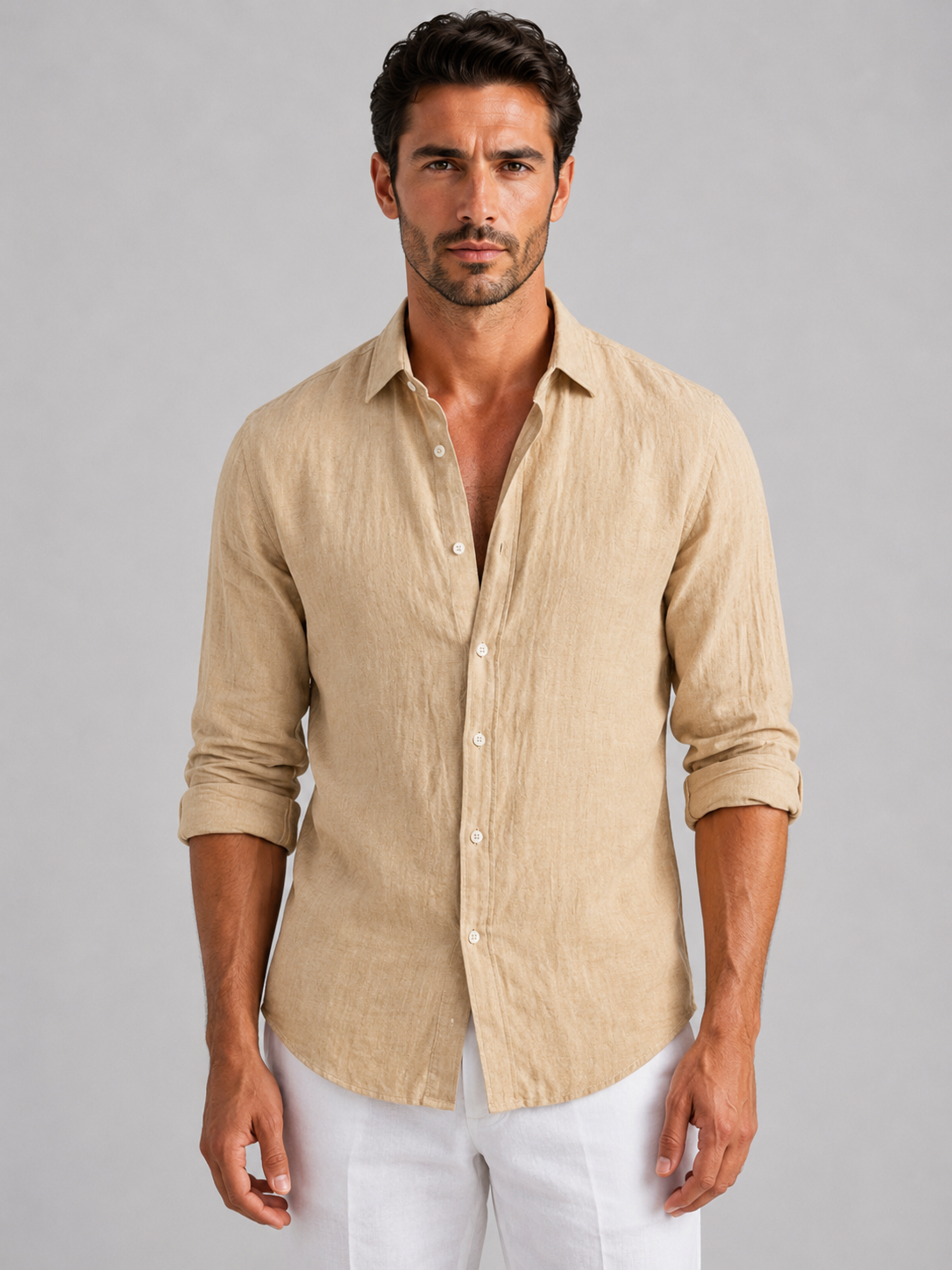 Men's Relaxed Fit Linen-Look Button-Up Summer Shirt