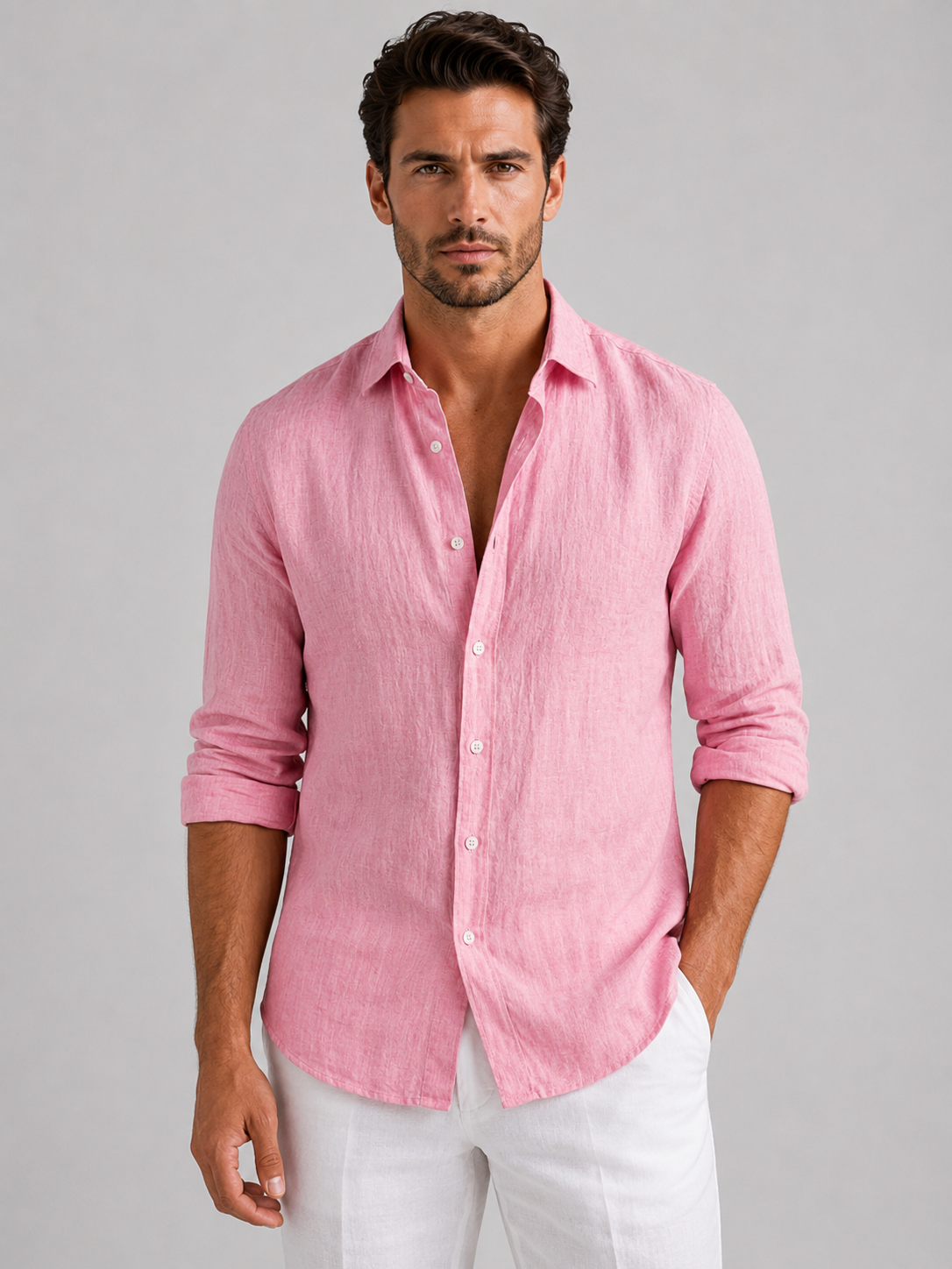 Men's Relaxed Fit Linen-Look Button-Up Summer Shirt