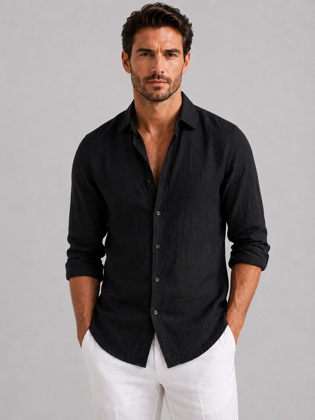 Men's Relaxed Fit Linen-Look Button-Up Summer Shirt
