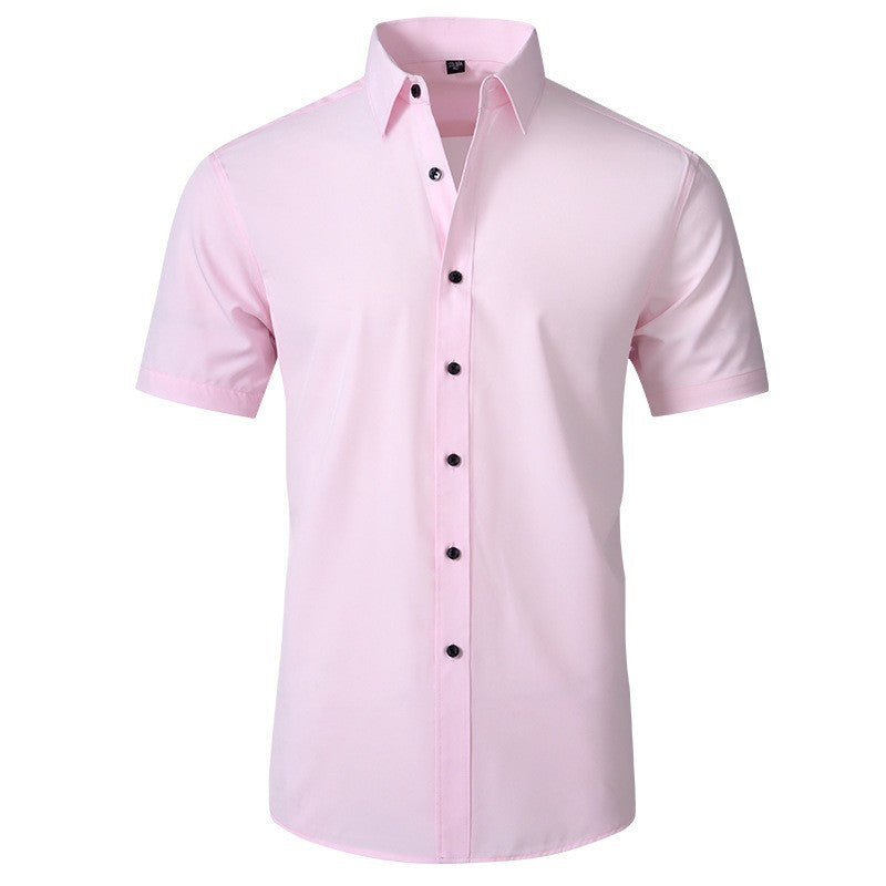 Men's Short-Sleeve Cotton Shirt with Modern Button Details
