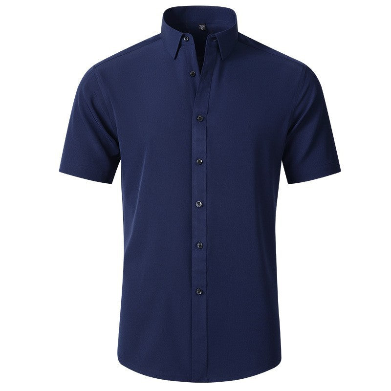 Men's Short-Sleeve Cotton Shirt with Modern Button Details